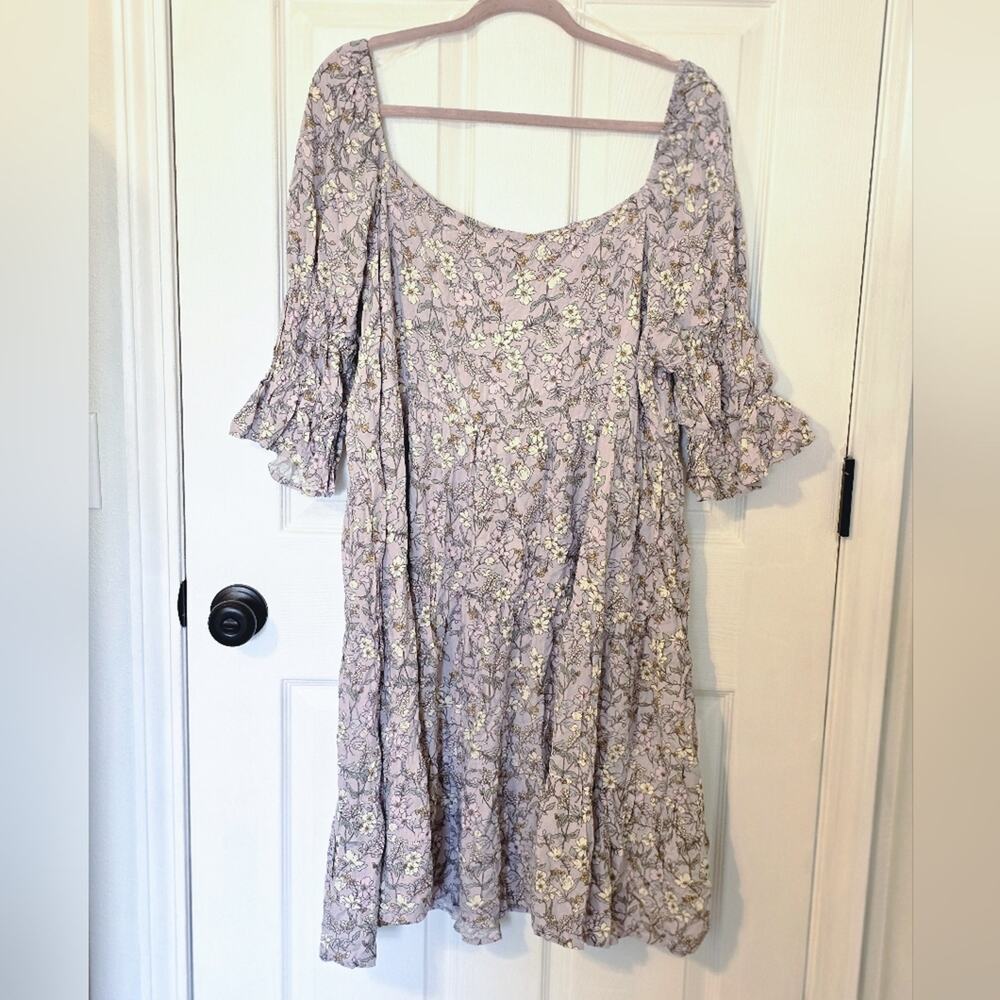 Sugarfox Lavender Floral Poofy Sleeve Dress Cottagecore Whimsical Plus Size 1X - Picture 6 of 7